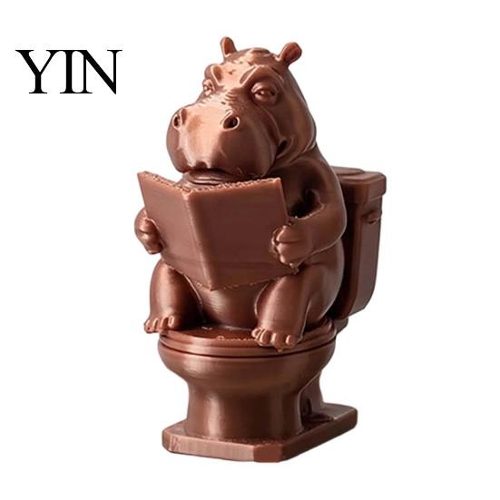 Whimsical Home Accents 3D Printed Hippopotamus Toilet Figurine, Funny Reading Bathroom Decor, Creative Hippo Unique Shelf Decor on Statue for