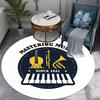 Винтажный Круглый Ковер для Музыкальной Студии Дизайн Mastering Since 1921 со Скрипкой и Саксофоном, Сине-Желтый Ретро Ковер, Декор для Дома Музыканта