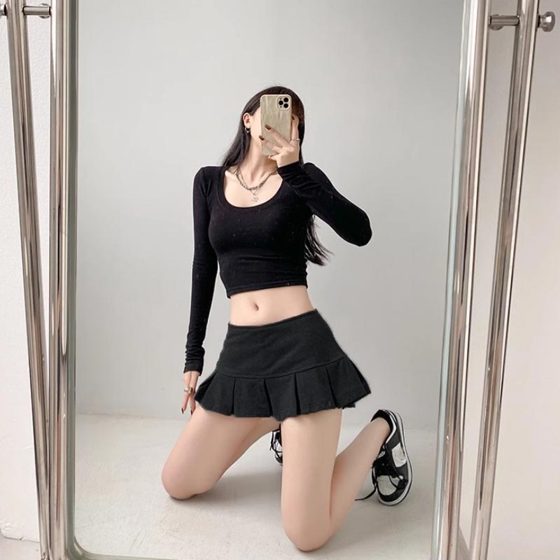 Плиссированная мини-юбка с низкой талией для женщин, летняя мода, сексуальные шорты трапециевидной формы для девочек, юбка Y2k, одежда серого, черного, белого цвета