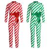 Kids Girls Candy Cane Striped Christmas Costume Long Sleeve Bow-knot Long Bodysuit Dance Jumpsuit Costume Dancewear