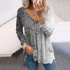 Women Autumn Gradient Glitter Printed Long Sleeve T-Shirts Loose V-Neck Plus Size Tee Shirt Tops Comfy Blouse