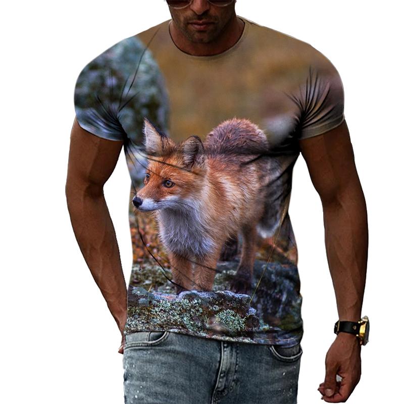 Fashion Personality Fox Graphic T Shirts Summer Men Casual Animal Pattern Printing T-shirt Hip Hop Harajuku Style T-shirt Top