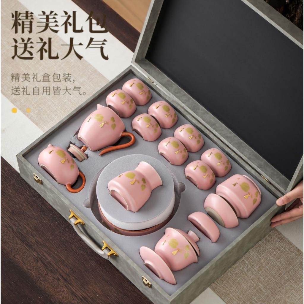 Pink Ru kiln curium nail lifting beam brewing teapot teacup Kung Fu tea set household 1011 new high-end light luxury gift