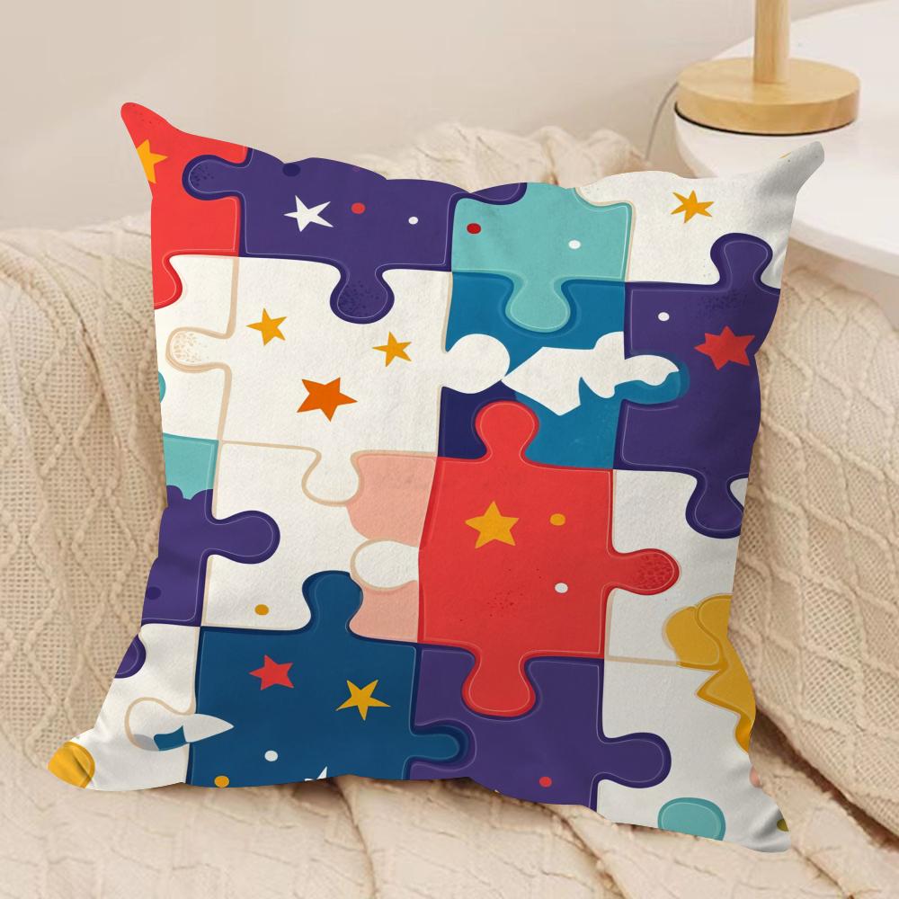 Fun puzzle patterns Cushion Cover Soft Plush Fabric DoubleSided Printed Cushion Covers for All Seasons Modern Home Decor