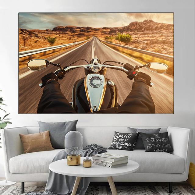 Пейзаж, мотоцикл, туман, нагрузка, плакаты и принты, холст, живопись, черно-белые настенные художественные фотографии, домашний декор, без рамки