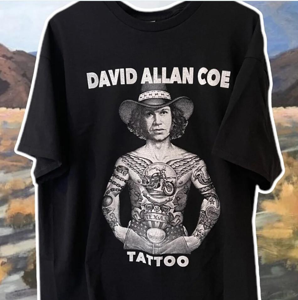 Unisex shirt Cotton Oversize Large Size David Allan Coe tattoo HOT NEW T-shirt, size S-5XL