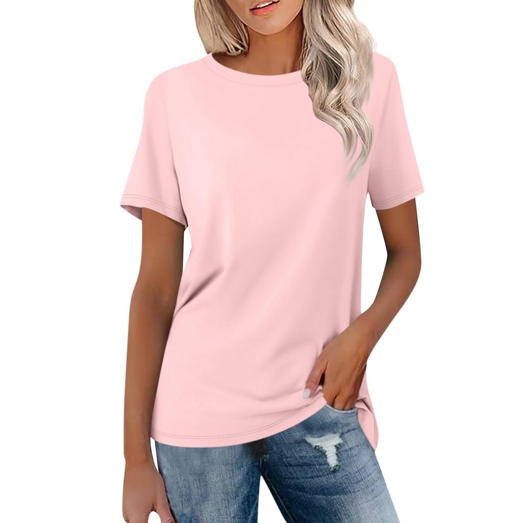 Женская модная повседневная однотонная блузка с круглым вырезом и коротким рукавом