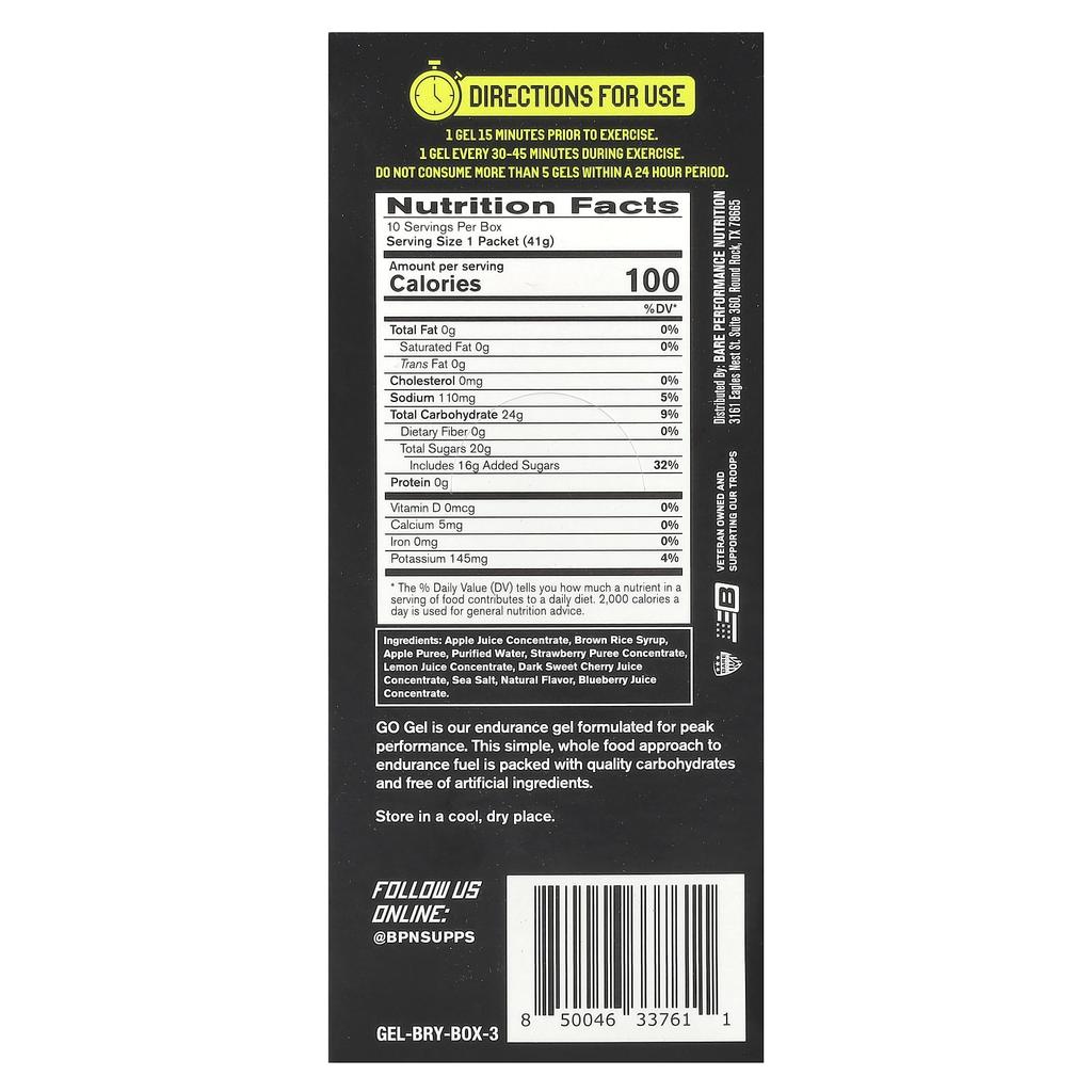 Go Gel, Endurance Gel, Mixed Berry, 10 Packs, 41G (1.45Oz) Each