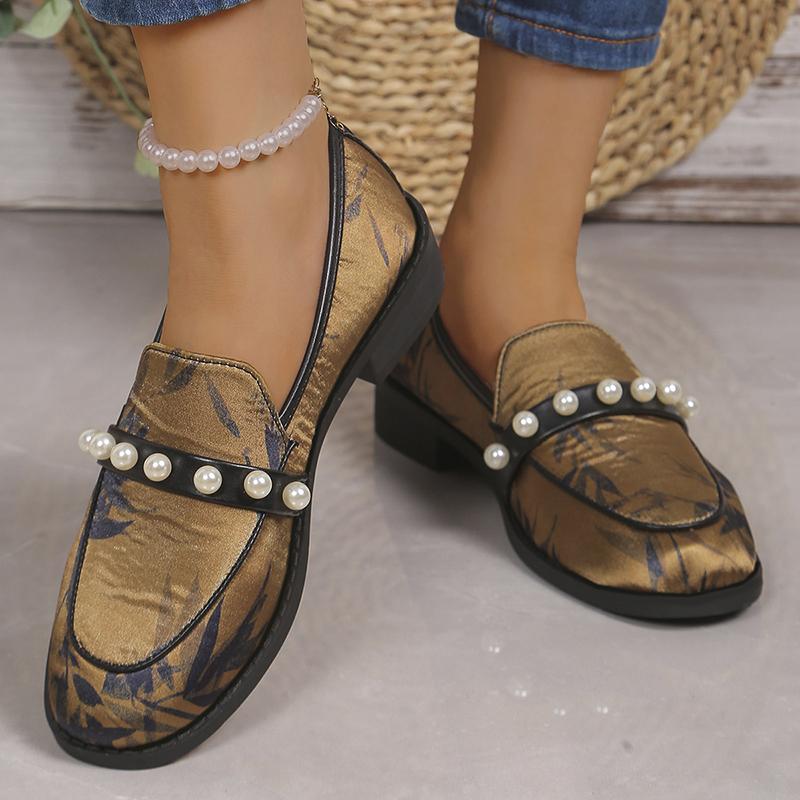 Lucyever Роскошные черные мокасины с бисером для женщин, большие размеры, на низком каблуке, офисная рабочая обувь, женские удобные туфли на мягкой подошве без застежек