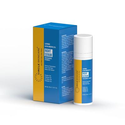 Circle Skincare Сыворотка для ночного ухода Lustrous Alpha Arbutin 0,5% с ниацинамидом и витамином E, 30 мл | Уменьшает пигментацию, следы от акне и темные пятна | Парабе