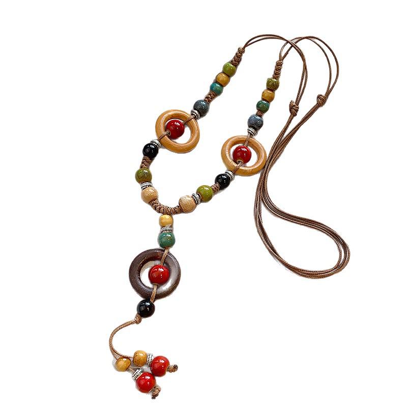 Винтажное богемное этническое ожерелье с подвеской из керамических бусин