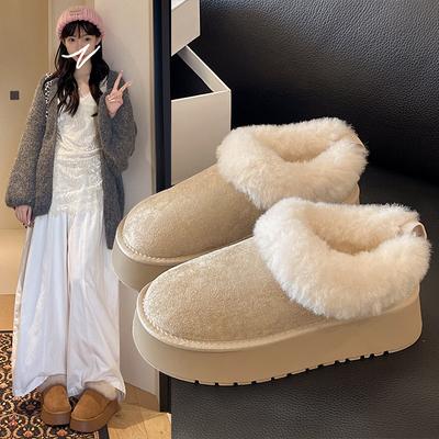 7 см увеличение внутренней высоты зимние ботинки с низким верхом зимняя хлопковая обувь женская 2025 новая толстая подошва на одной педали верхняя одежда пушистая обувь~