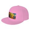 Fashion Sunset Over Cityscape By The Lake Abstract Art Flat Brim Sun Hat  Outdoor Travel Summer Women Cap