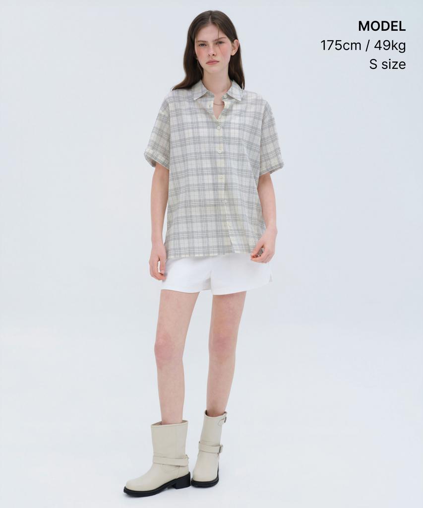 MUSINSA STANDARD WOMAN Women'S Oversized Crinkle Check Short Sleeve Shirt [Ivory]