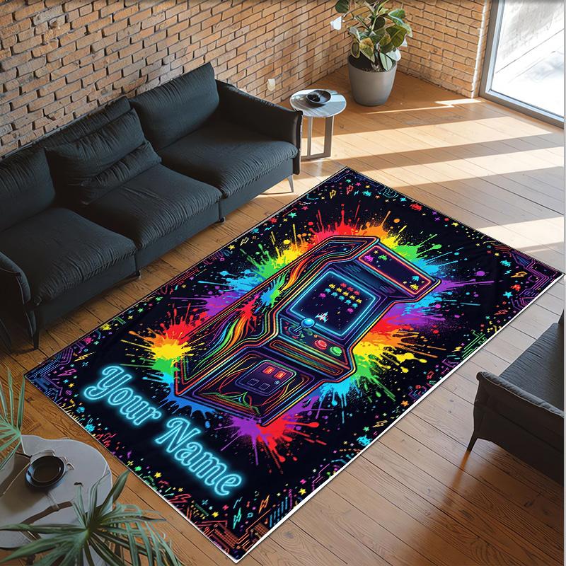 Rainbow Theme Crystal Velvet Floor Rug Personalized Custom Name Text Warm Carpet Home Decoration