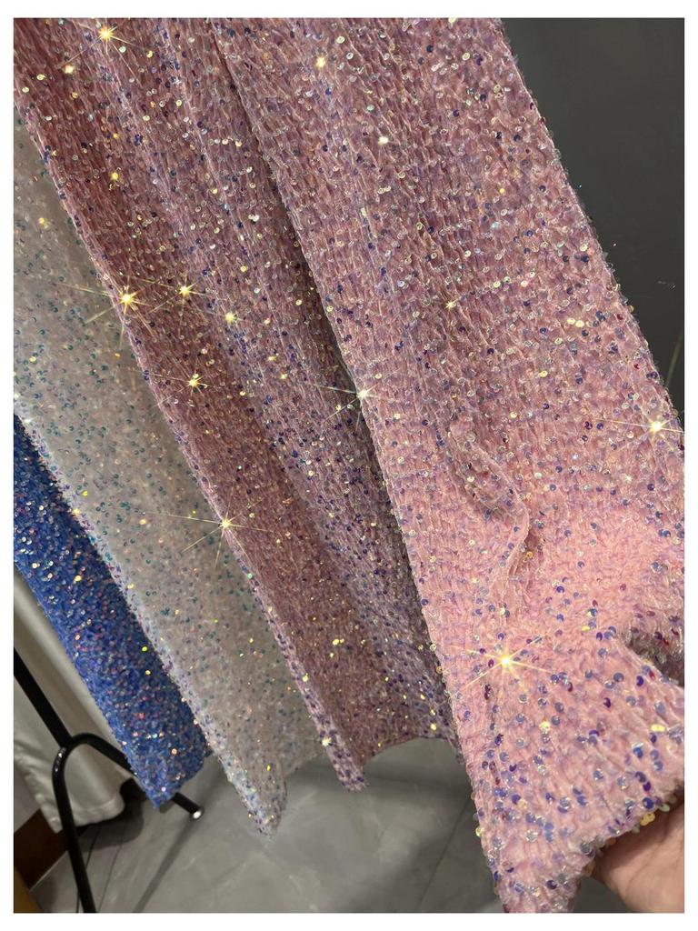 Women's Korean Velvet Sequined Wide-Leg Pants: Slim-Fit, Floor-Length, Shiny Drape Casual Wear for Autumn and Winter