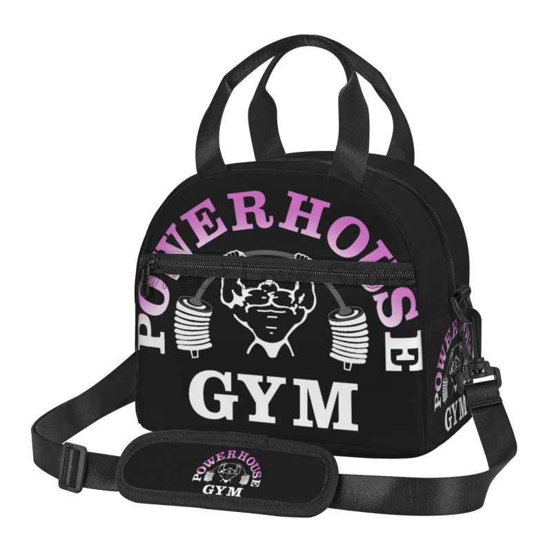 Термосумка для обеда Powerhouse Gym с принтом логотипа и регулируемым плечевым ремнем, изолированный ланч-бокс, многоразовая портативная сумка-тоут для бенто