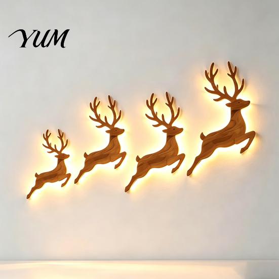 LED Backlit Silhouette Christmas Reindeer Wall Light, Wooden with Warm Backlight, Holiday Party Decorations Battery Operated Lighted Festive