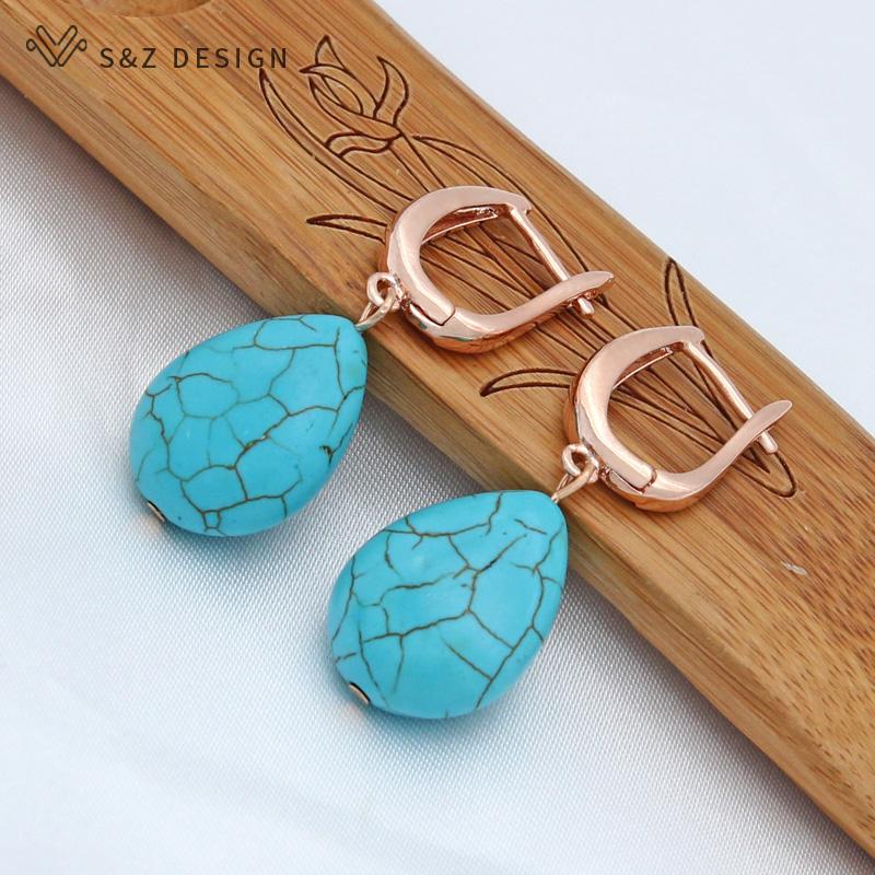 Модные темпераментные висячие серьги цвета розового золота с каплями воды из синтетической бирюзы для женщин и девочек, элегантные свадебные украшения, подарок
