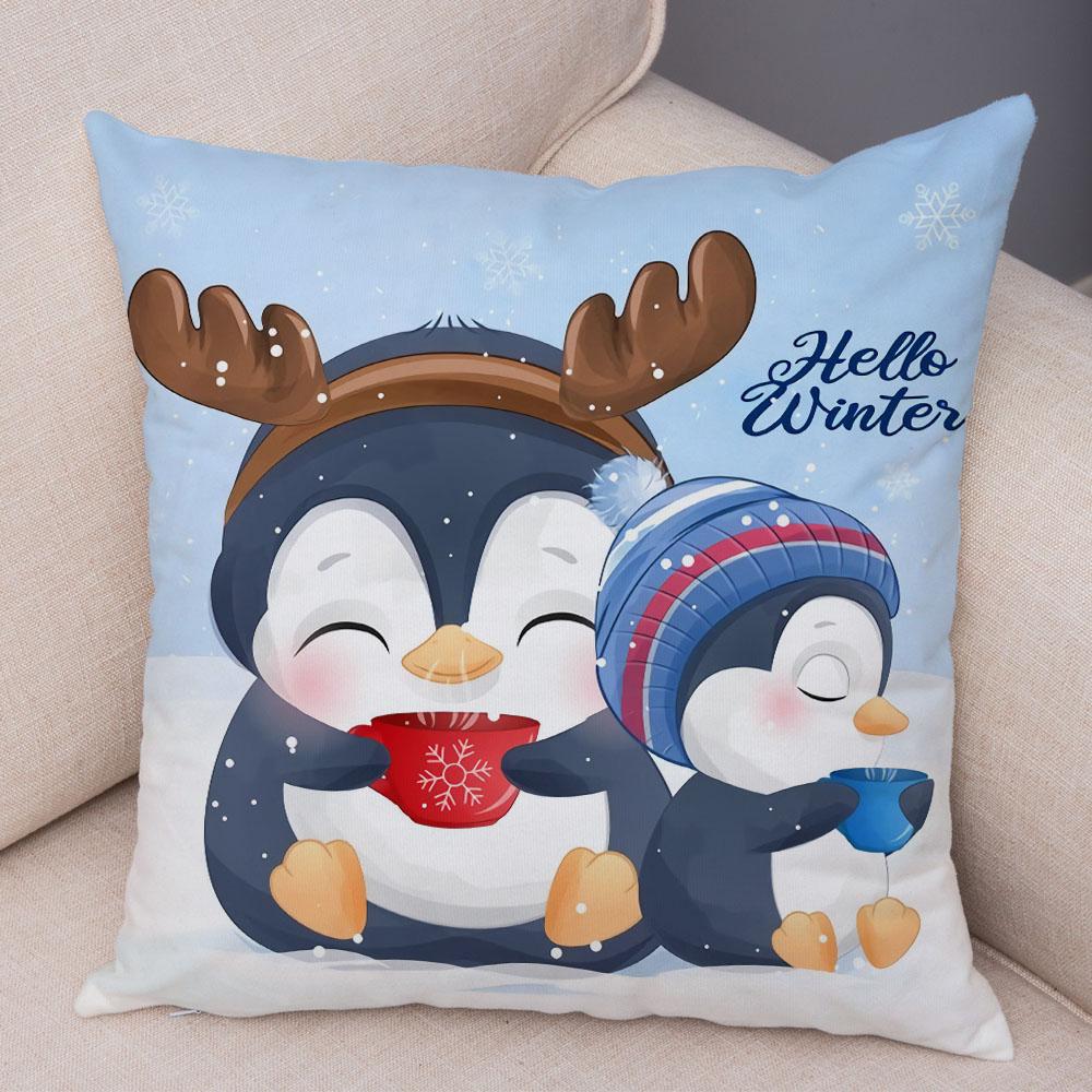 С Рождеством мультфильм Санта-Клаус Пингвин с принтом оленя наволочка для дома, гостиной, украшения дивана, наволочка 45x45 см
