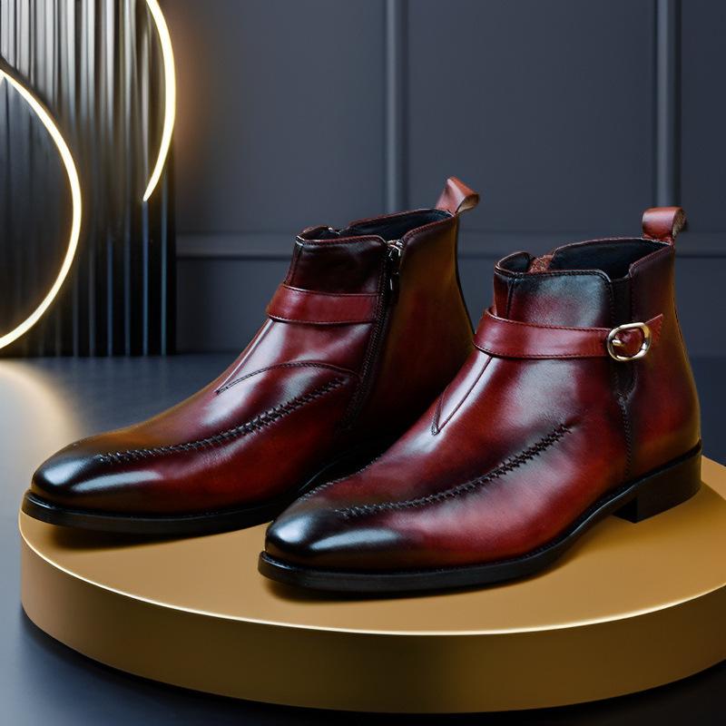 Модные мужские роскошные ботинки челси из натуральной кожи, высотой до щиколотки, высокого качества, на резинке, с ремешком с пряжкой, с отрезным носком, черные базовые ботинки, ботильоны, мужские