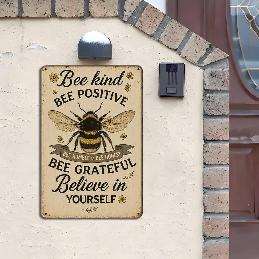 Bee Kind Metal Sign 8x12" - Vintage Inspirational Wall Art with Bee & Floral Design for Home Decor