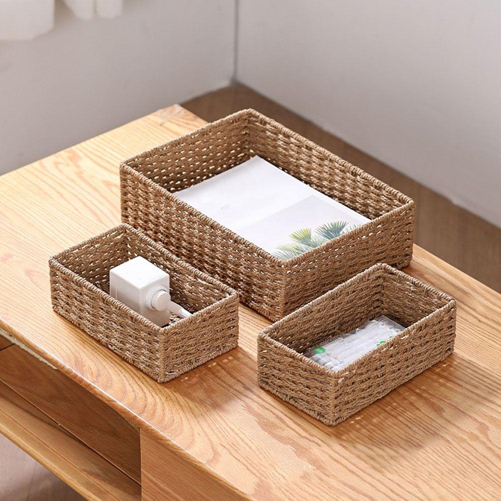 Large Capacity Woven Storage Basket Rectangular Snack Storage Box Cosmetics Storage Box for Home