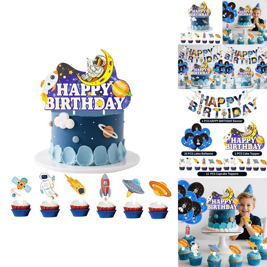 Принадлежности для дня рождения в космической тематике с бумажными флажковыми гирляндами и латексными шарами для праздников