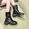 2024 Fashion Women's Shoes Side Zipper Women's Boots Hot Sale Belt Buckle Modern Boots Women New Metal Decoration Mid-Calf Boots