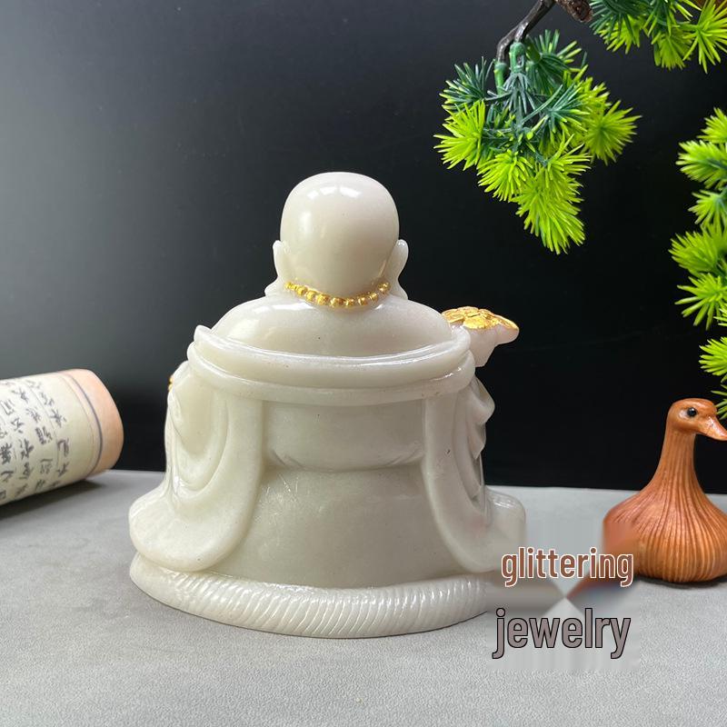 Ivory White Maitreya Laughing Buddha Tea Pet Ornament for Desktop or Car Feng Shui Decor