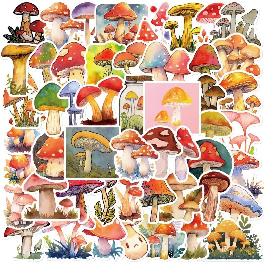 10/50PCS Cartoon Watercolor Mushroom Stickers Aesthetic Graffiti Stickers for DIY Luggage Laptop Skateboard Bicycle Stickers