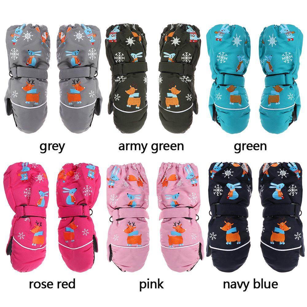 Старый принт Мультяшные Водонепроницаемые Нескользящие Толстые Теплые Детские Лыжные Перчатки Ветрозащитные Варежки с Длинными Рукавами