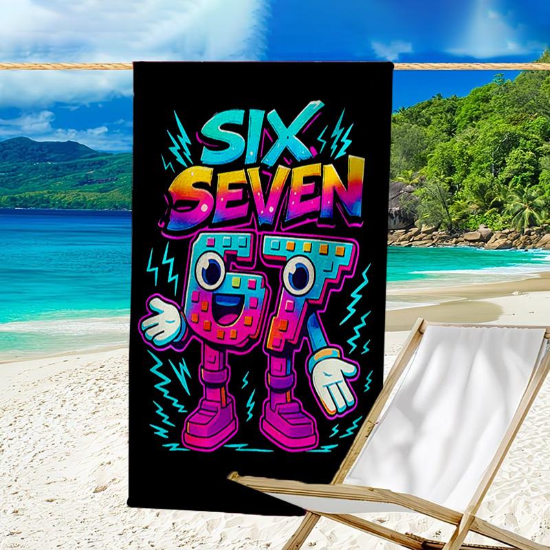 Space Adventure With Six Seven 67 Microfiber Beach Towel, Lightweight And Quick-Dry, for Summer Travel, Beach Essential, Swimming Pool Outdoor