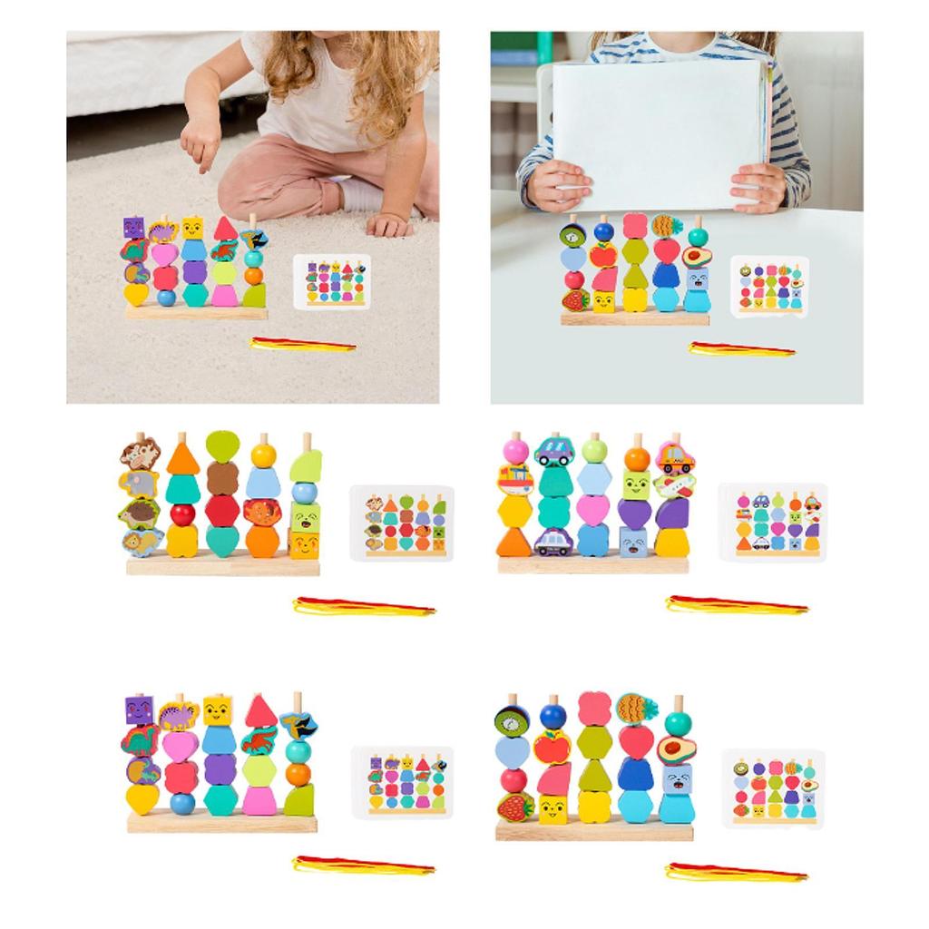 Wooden Beads Sequencing Toy Set Birthday Gift Building Blocks Game Lacing Beads for Boys Girls Kids Children 1 2 3 4 5 6
