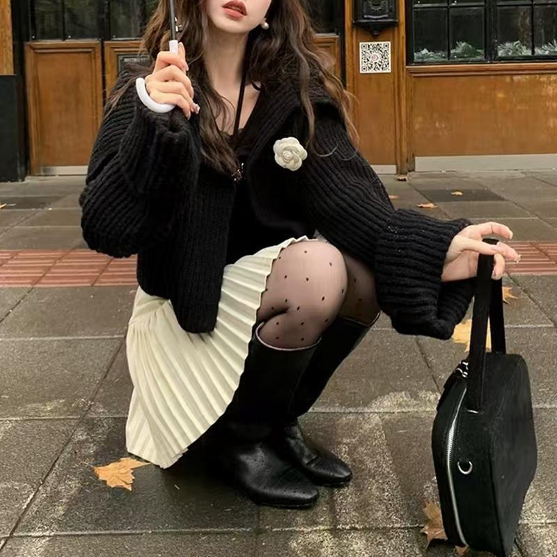 Элегантный вязаный кардиган женский короткий свитер куртка весна и осень длинный рукав повседневный корейская мода лацканы пальто однотонный простой офисная одежда