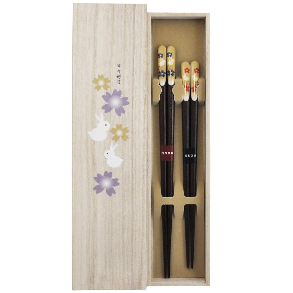 Isso Couple Chopsticks Painted Chopsticks Kitcho Paulownia Box Raku Usagi 2 Set Made In Japan