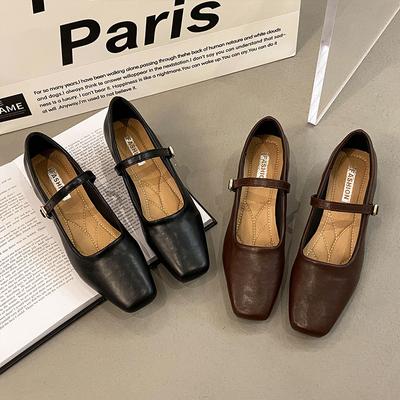 Туфли Мэри Джейн черного цвета весна и осень новая женская одинарная обувь иностранный стиль корейская версия ретро универсальные вечерние французский толстый каблук 2025