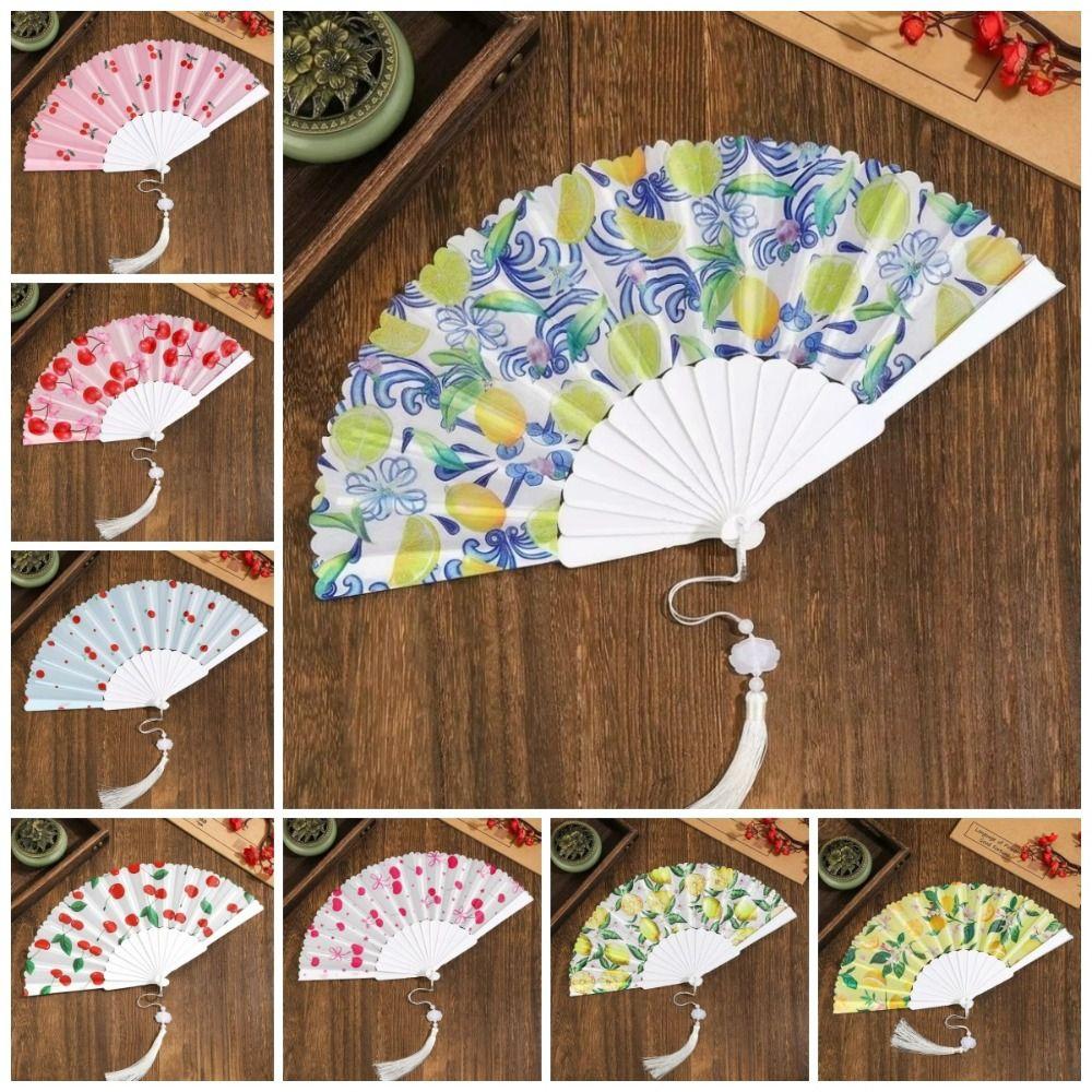 Fruit Pattern Folding Hand Fan Cherry Design Cooling Fan Decorative Handheld Fan Summer Use