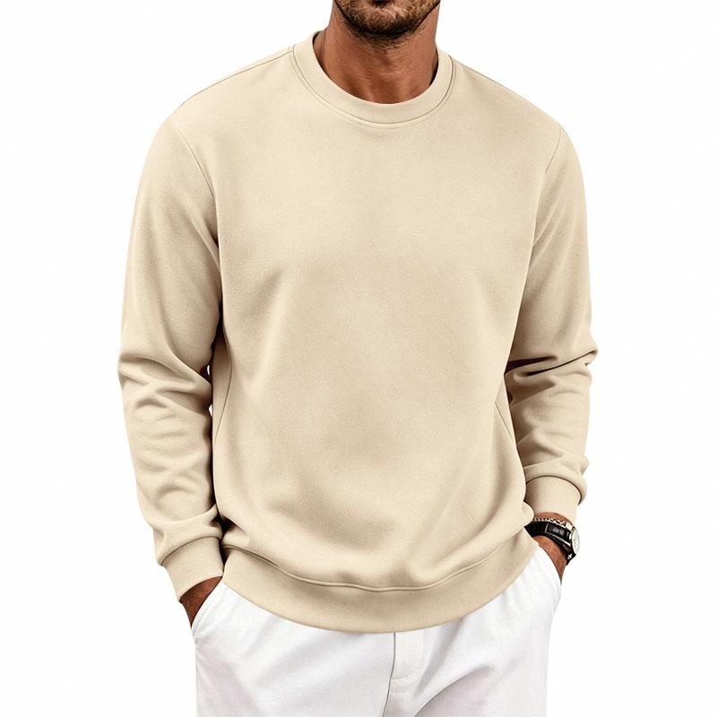 Men S Loose Fleece Lined Solid Color Crew Neck Pullover Sweatshirt