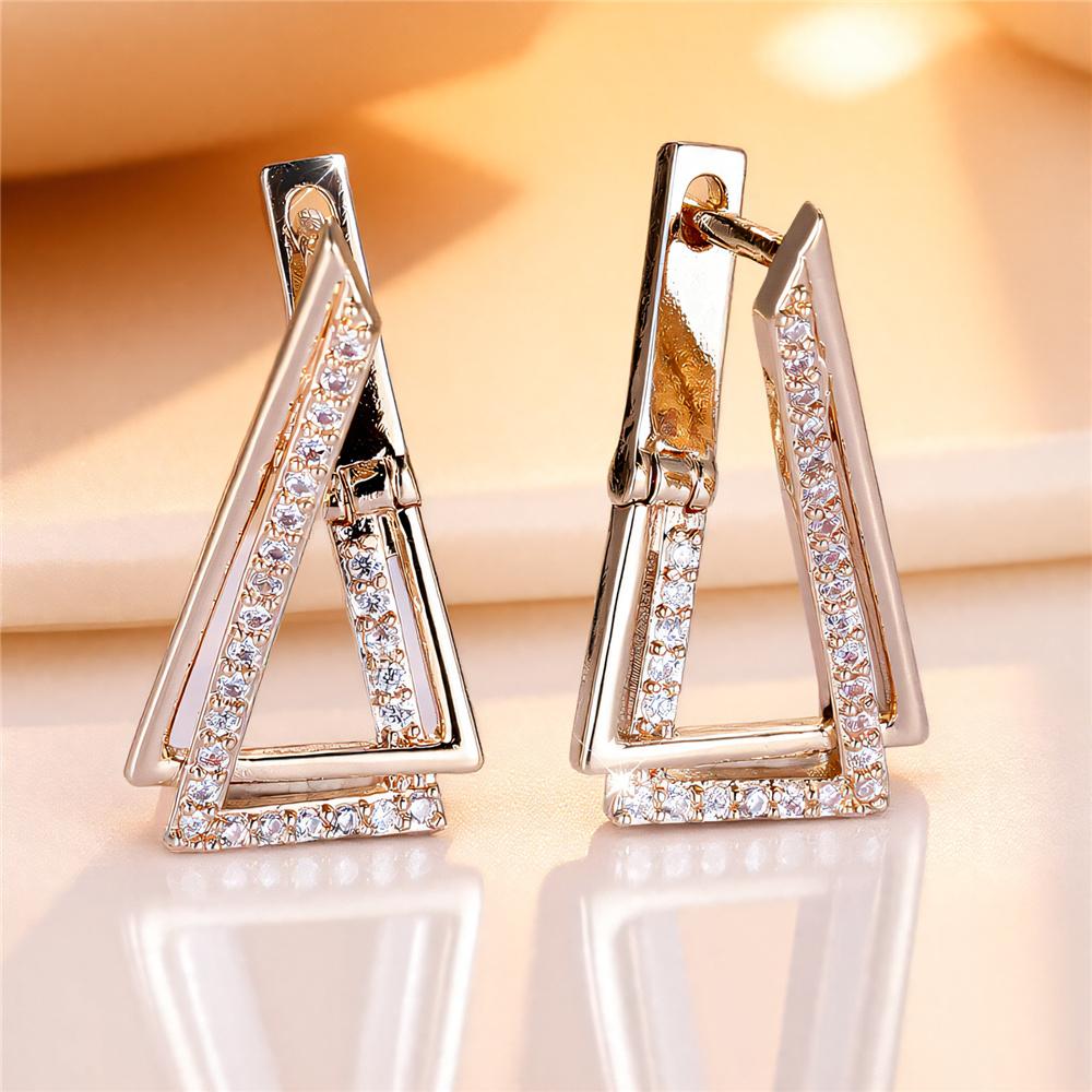 Женские геометрические серьги-кольца с белым цирконом, винтажные, золотистого цвета, свадебные украшения для женщин