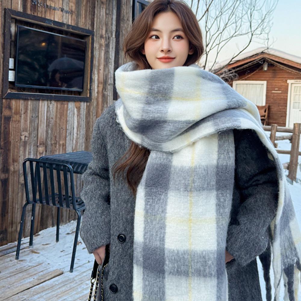 Checkered Winter Cashmere Scarves Korean Style Women Shawl Casual Wool Tassel Scarf  Autumn