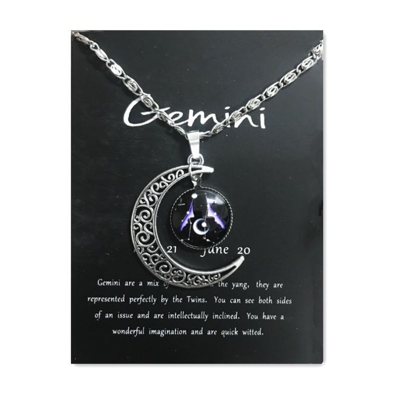 Новое европейское и американское светящееся ожерелье с двенадцатью знаками зодиака, винтажный кулон в виде луны, короткое ожерелье