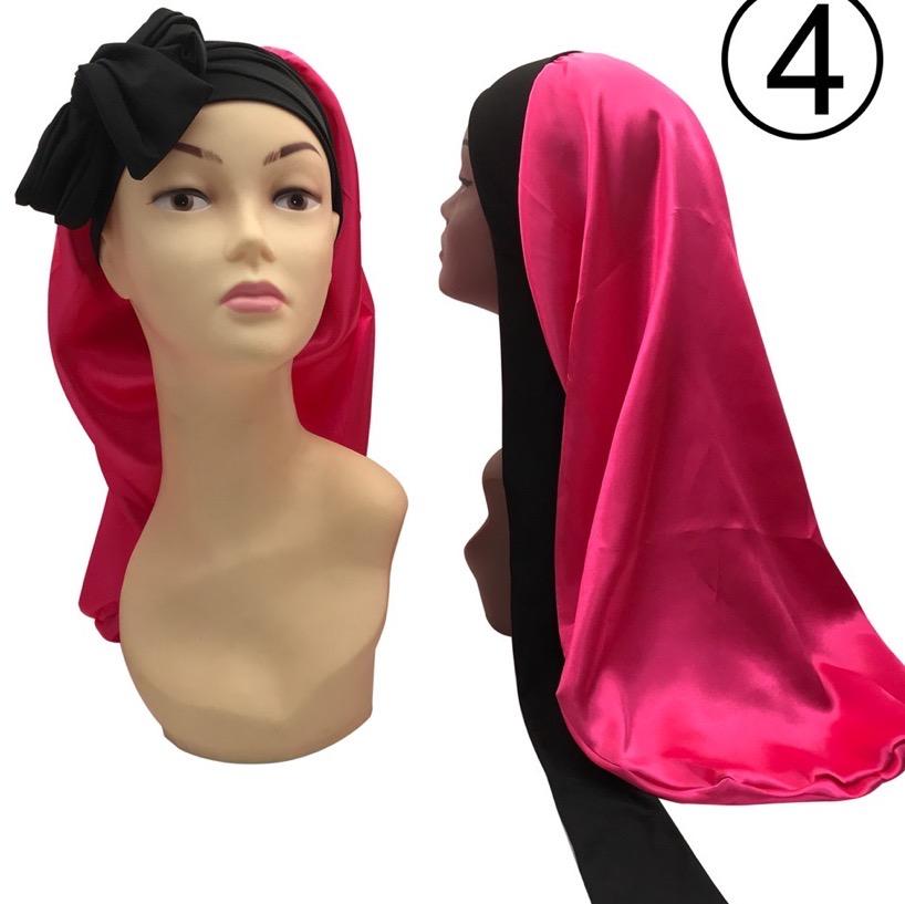 Ready to Ship Long Large Braid Hair Bonnet Sleeping Stain Hair Bonnets and Satin Silk Hair Wraps with Tie Scarf Bonnet