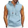 Men's Summer American Style Loose Jacquard Sleeveless Hooded Vest, Trendy Athletic Drawstring Sleeveless T-Shirt for Men
