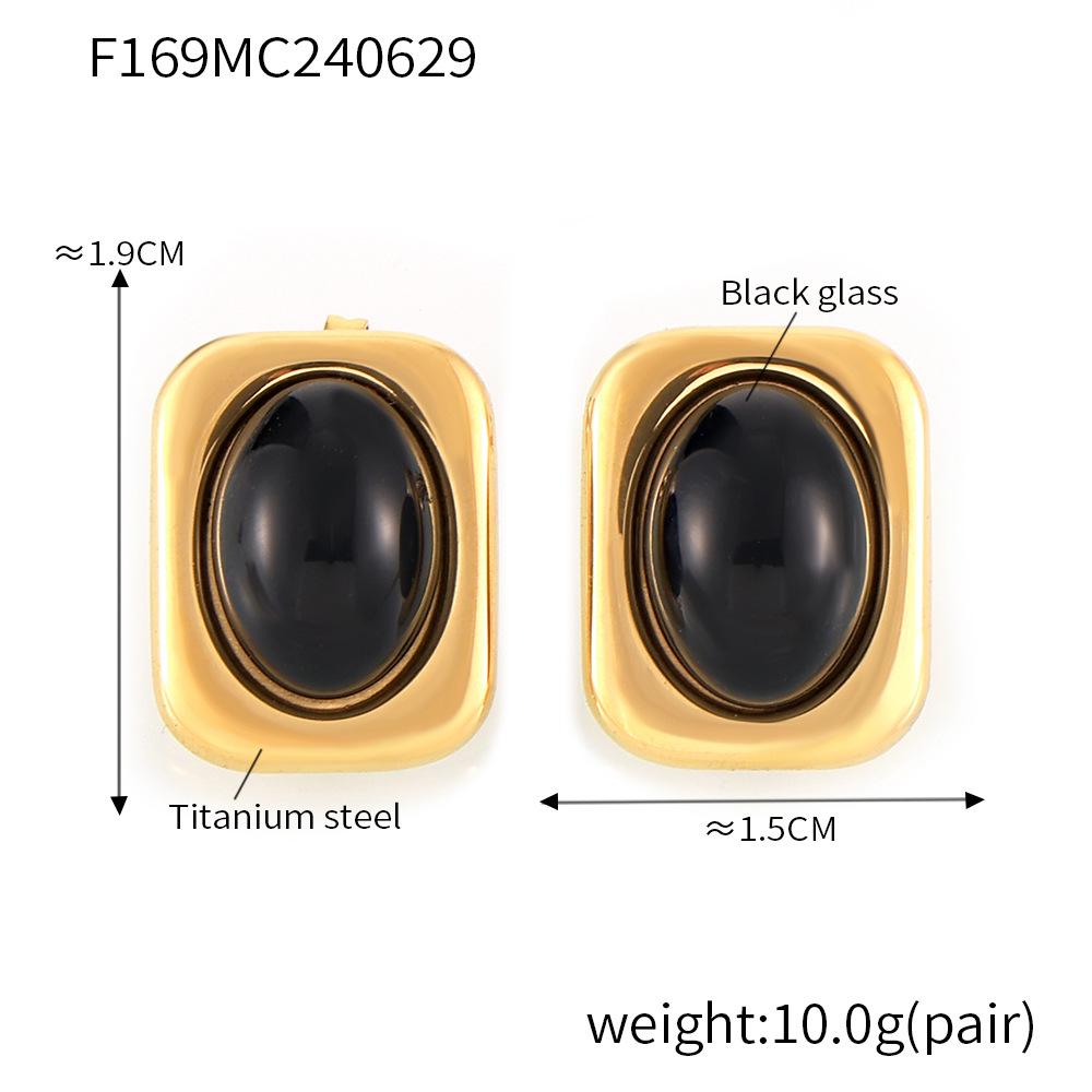 Серьги из титановой стали с золотым покрытием и инкрустацией из черного стекла