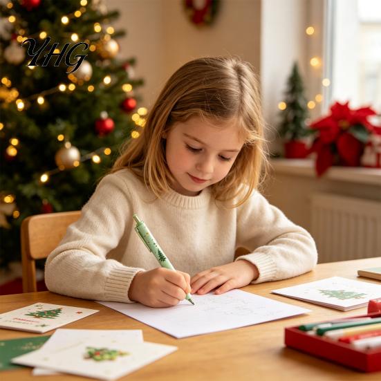 Holiday Stationery Packs for Classroom 6PCS Christmas Set Students, Cute Patterns Print Bulk Gifts Students Practical School Supplies, Smooth Writing