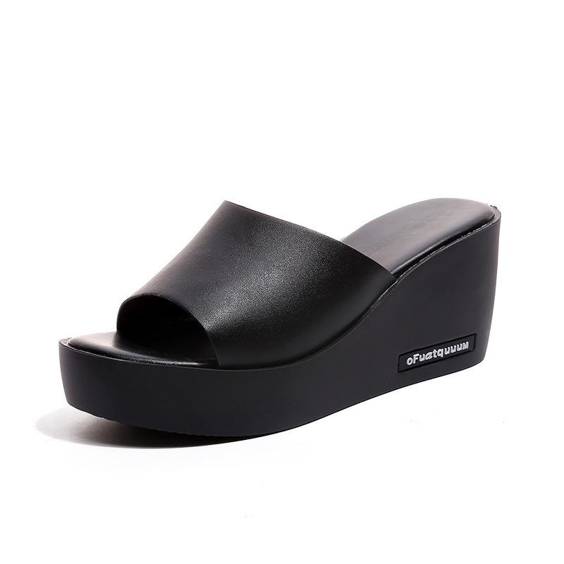 Босоножки на толстой подошве на танкетке с открытым носком, женские, на одной перемычке, нескользящие шлепанцы на подошве-маффин, женские