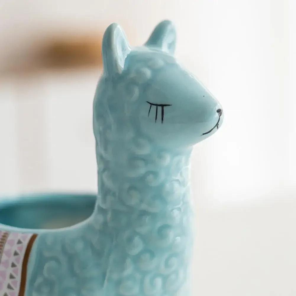 Alpaca succulent flower pot decoration indoor ceramic cartoon vase flower rack