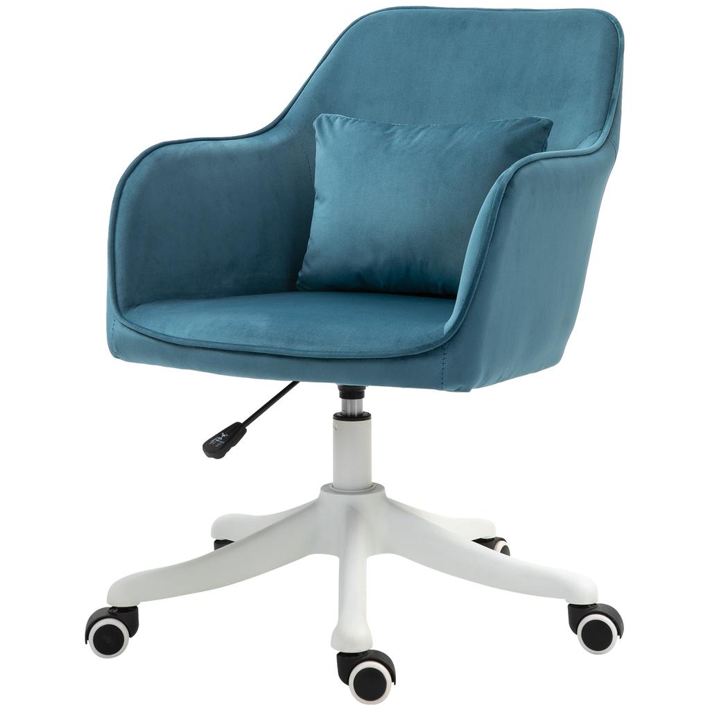 Velvet Office Chair Massage Office Armchair Built-In Lumbar Cushion Adjustable Height 360 degrees Swivel Blue