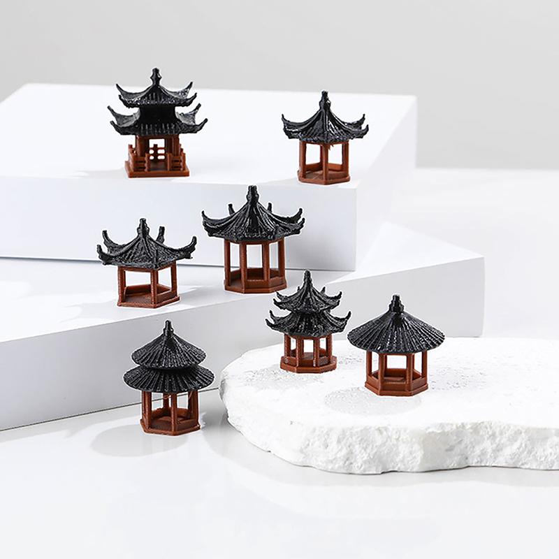 Мини-пагода Статуя Сказочный сад Декор Павильон Шестиугольник Азиатская Экзотическая Среда Цветочная Ваза Аквариум Кукольный Дом Декор Для